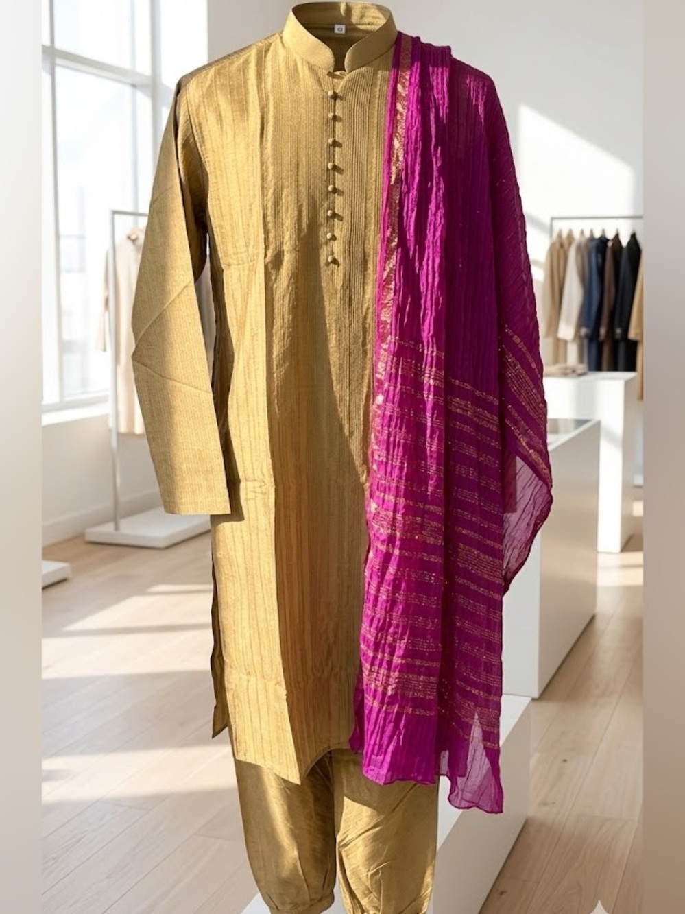 Custom Silk Kurta Pajama & Dupatta Set | Size 42 | NWOT